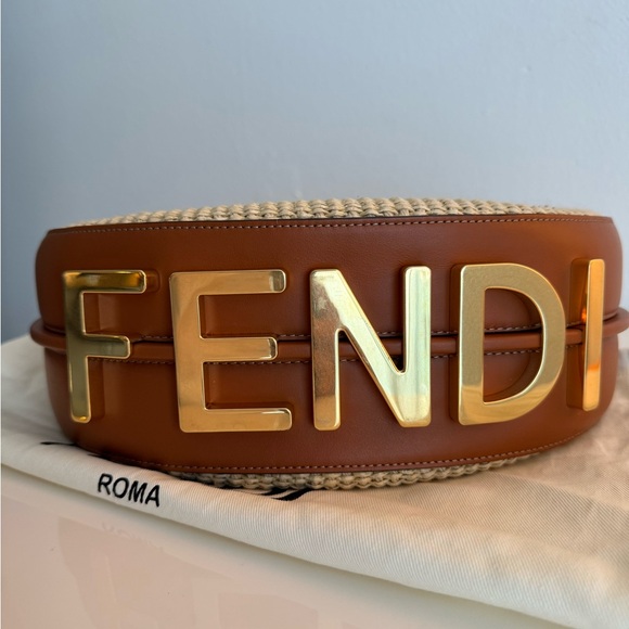 FENDI *NEW* Fendigraphy Raffia & Leather Bag with Dust Bag - Picture 9 of 17